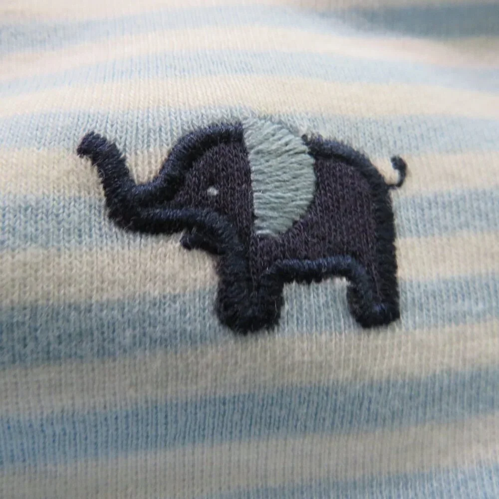 Baby Elephant Swaddle Bunting 100% cotton embroidered elastic bottom Blue Strip